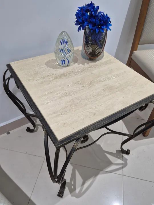 Mesa de centro em ferro e mármore traventino  - Foto 2