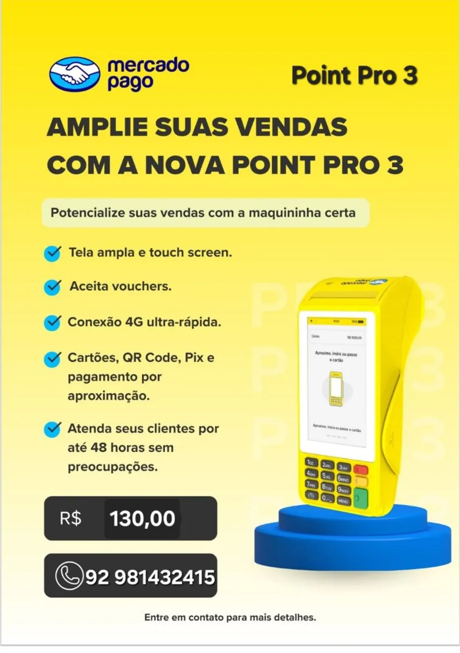 Máquina de Cartão de crédito e débito - Mercado Pago Point Pro 3