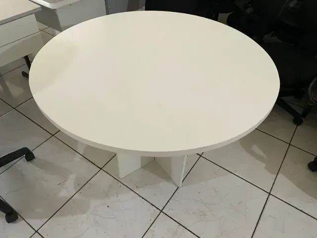mesa redonda branca mdf nova - frete grátis