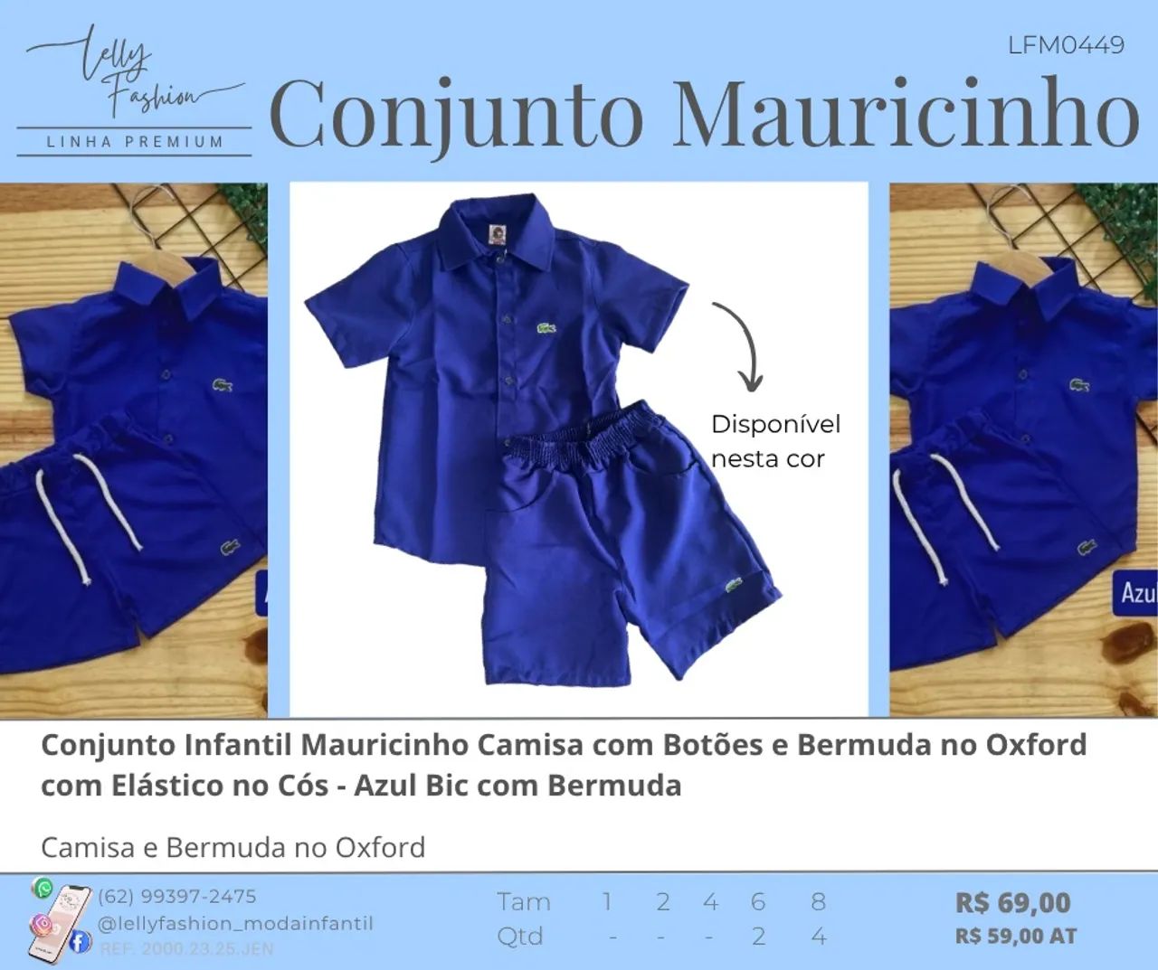Conjunto Mauricinho camisa e bermuda de 2 a 8 anos - Foto 2