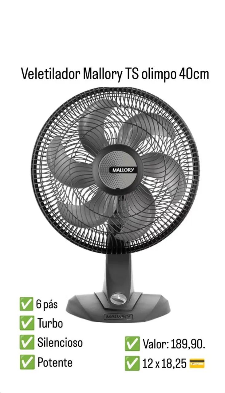 Ventilador Mallory TS Olimpo 40cm