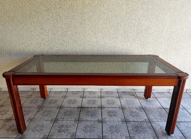Mesa de Jantar em Madeira Maciça com Tampo de Vidro