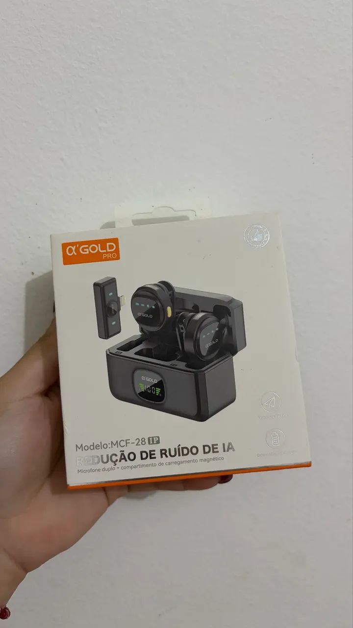 Microfone Lapela Duplo Mcf-28 iPhone Com Estojo Carregador