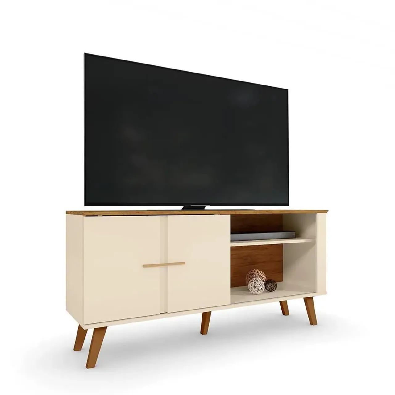 Rack Ilheus Para Tv Até 55 Polegadas Com Porta de Correr e Nichos Off / Canela - Foto 2