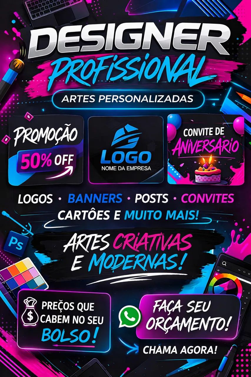 DESIGNER DE LOGOS,BANNERS,CONVITES E EDITOR DE FOTOS 