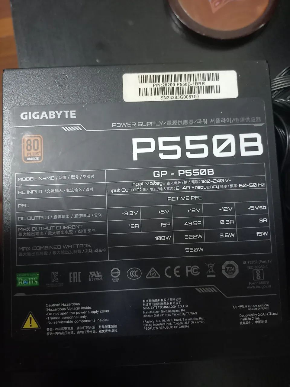 FONTE GIGABYTE 550W 80 PLUS - Foto 3