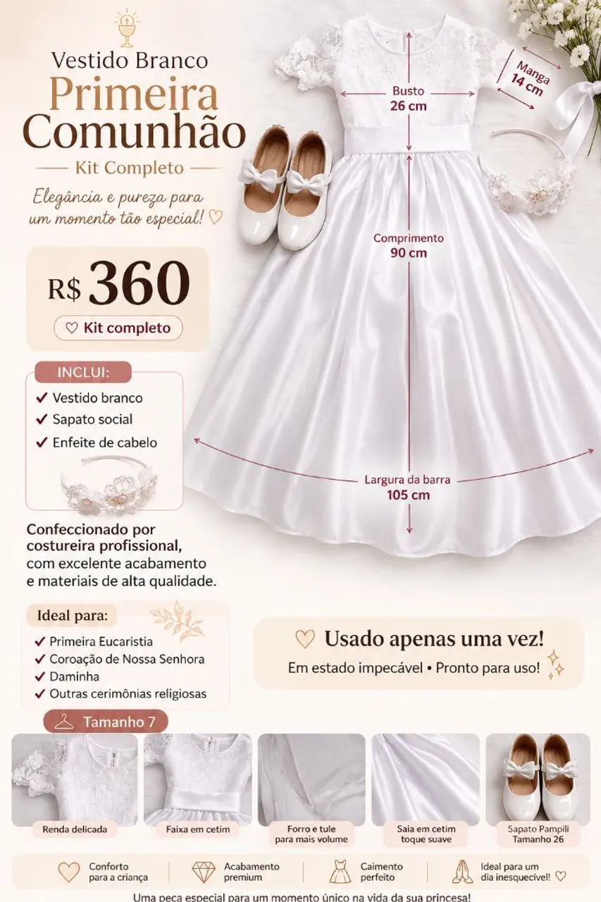 Vestido infantil para 1a comunhão