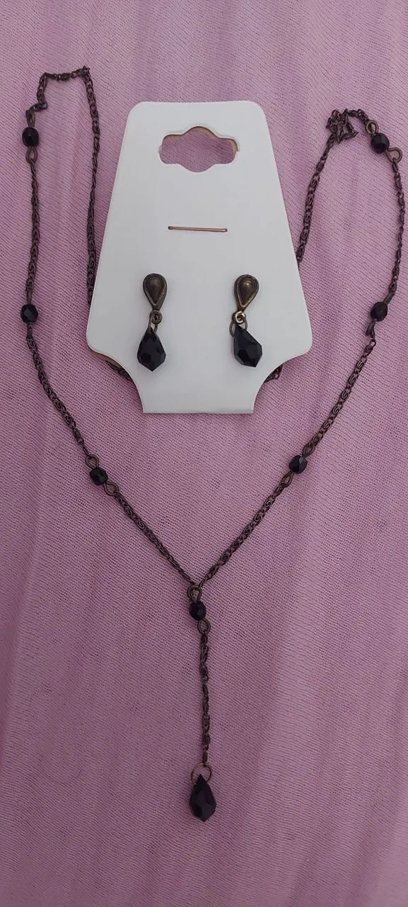 conjunto de colar e brincos com gotas de cristais, novo - Foto 3