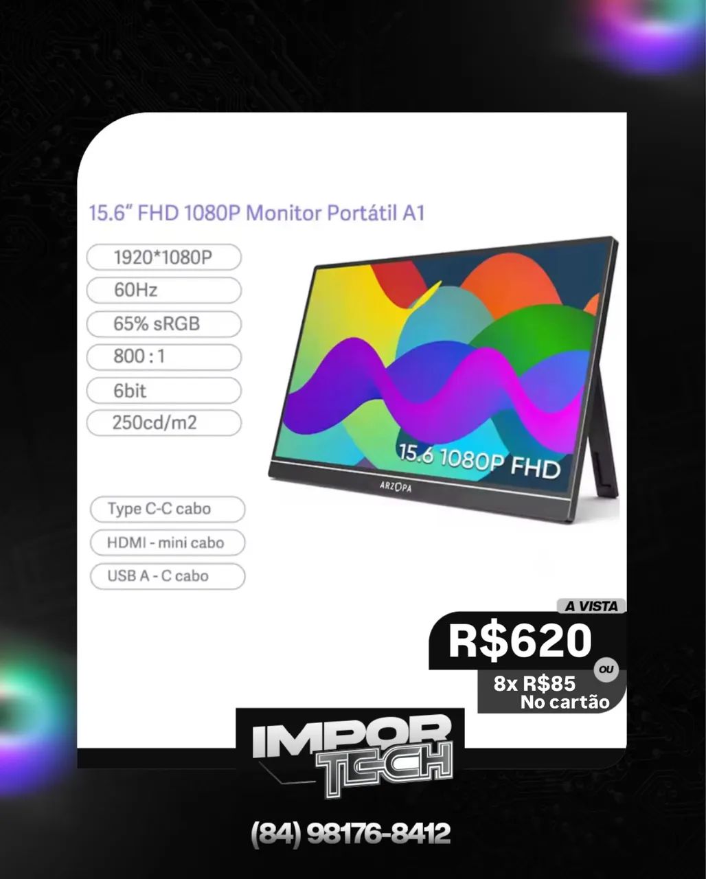 Monitor Portátil Arzopa 15.6 A1. @importech_084