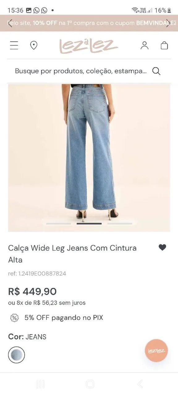 Calça Wide Leg Jeans Com Cintura Alta - Foto 3