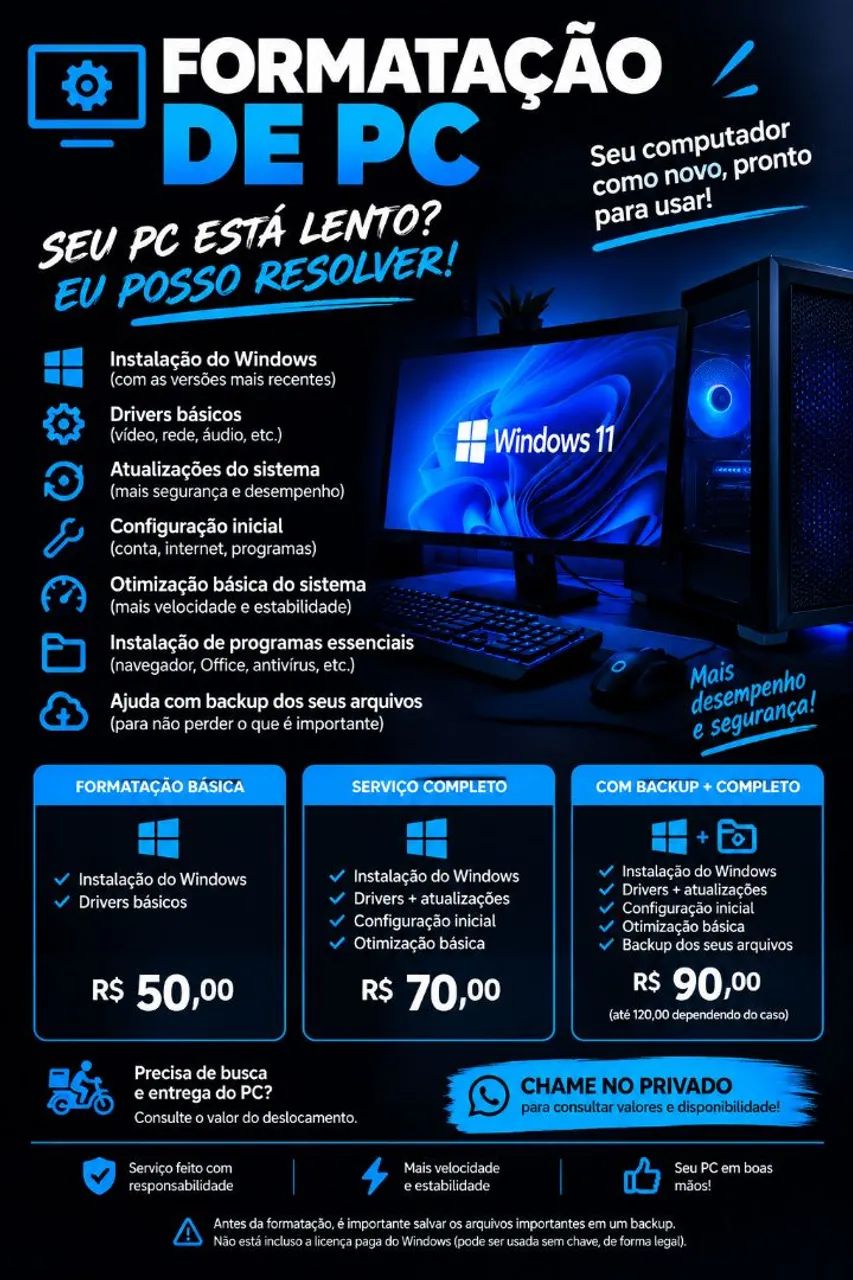 Formatação, Limpeza e Montagem Pc e Notebook 