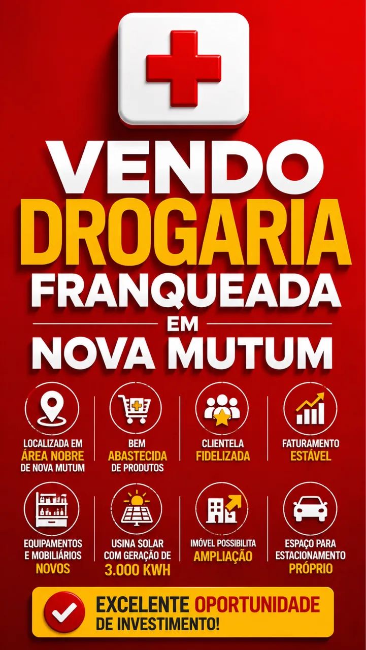 Vendo Drogaria Franqueada em Nova Mutum | Negócio em Funcionamento