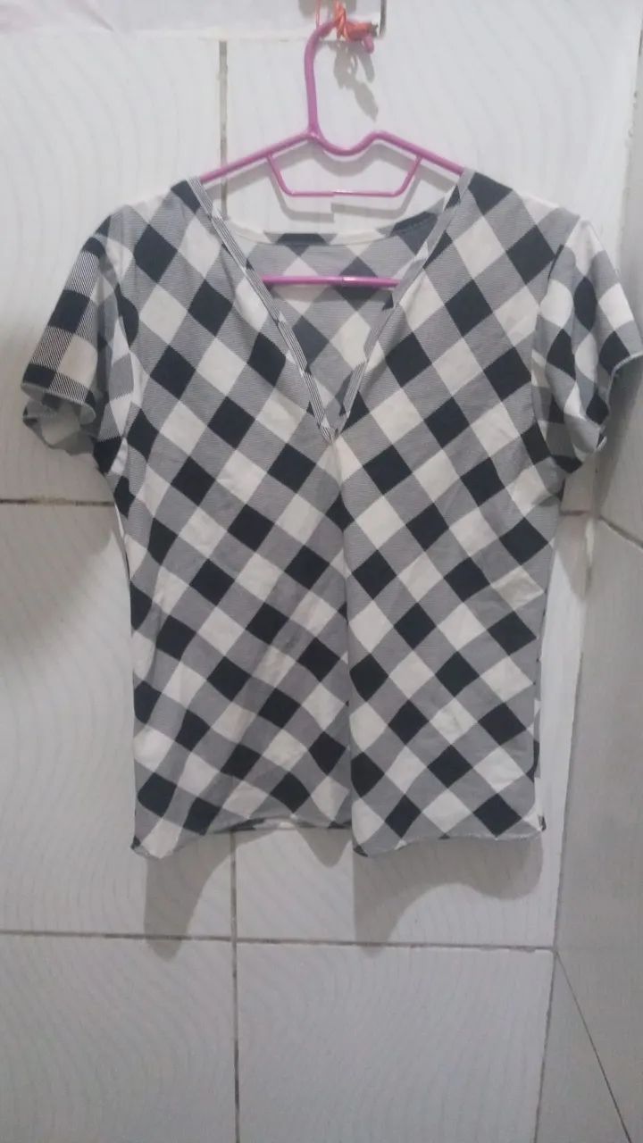 Blusa Xadrez Preto/Branco Feminino M  - Foto 3