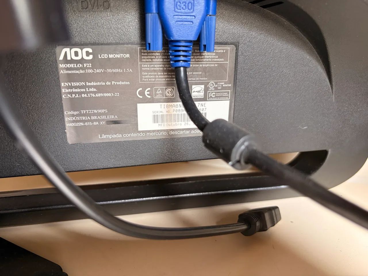 Monitor AOC 23 polegadas com adaptador HDMI - Foto 2