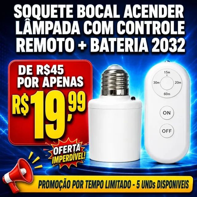 KIT 1 SOQUETE P/ LAMPADA CONTROLE REMOTO + PILHA - E27