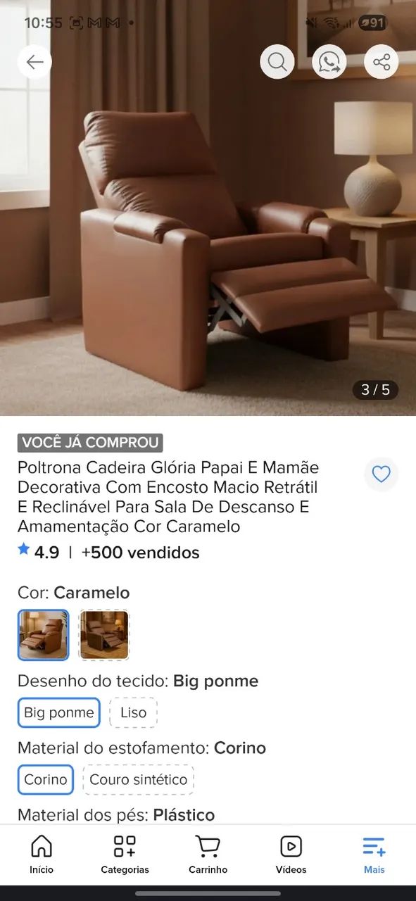 Poltrona de descanso ou amamentação corino marrom NOVA - Foto 2