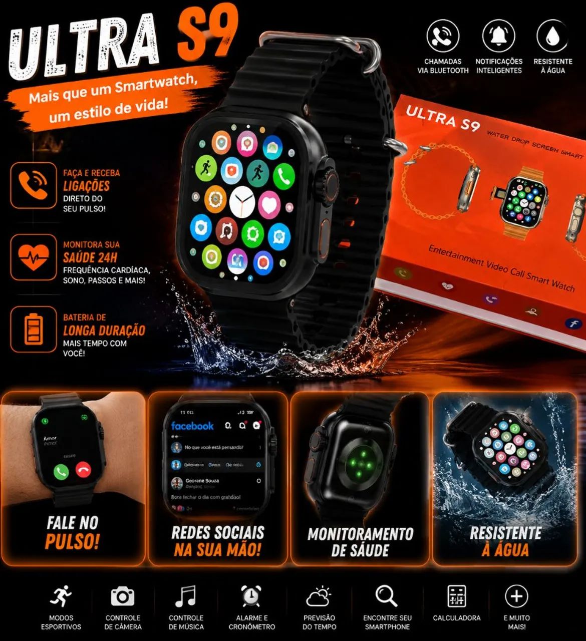 RELÓGIO SMARTWATCH+ WHATSAPP, YOUTUBE, TELEGRAM, FACEBOOK 