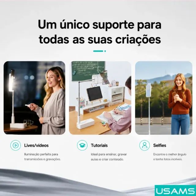 Suporte para celular profissional com LED e controle Bluetooth USAMS ZB209 