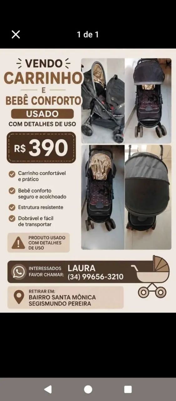 Carrinho de bebê+ bebê conforto 