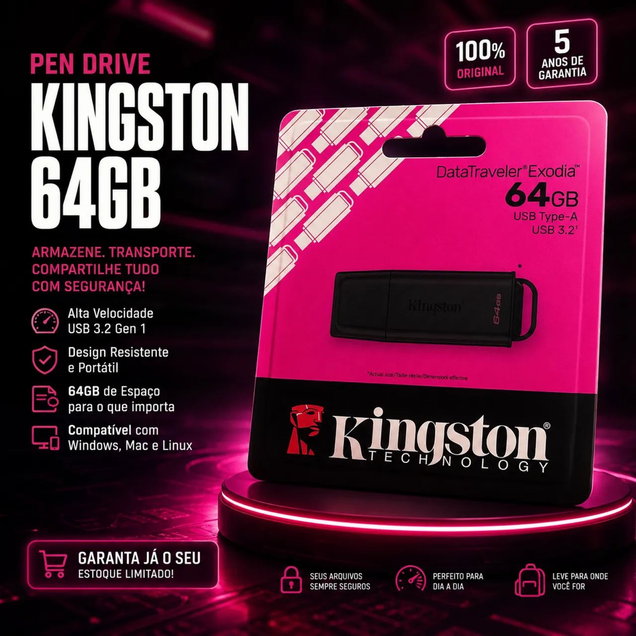 Pen Drive Kingston 64gb original 
