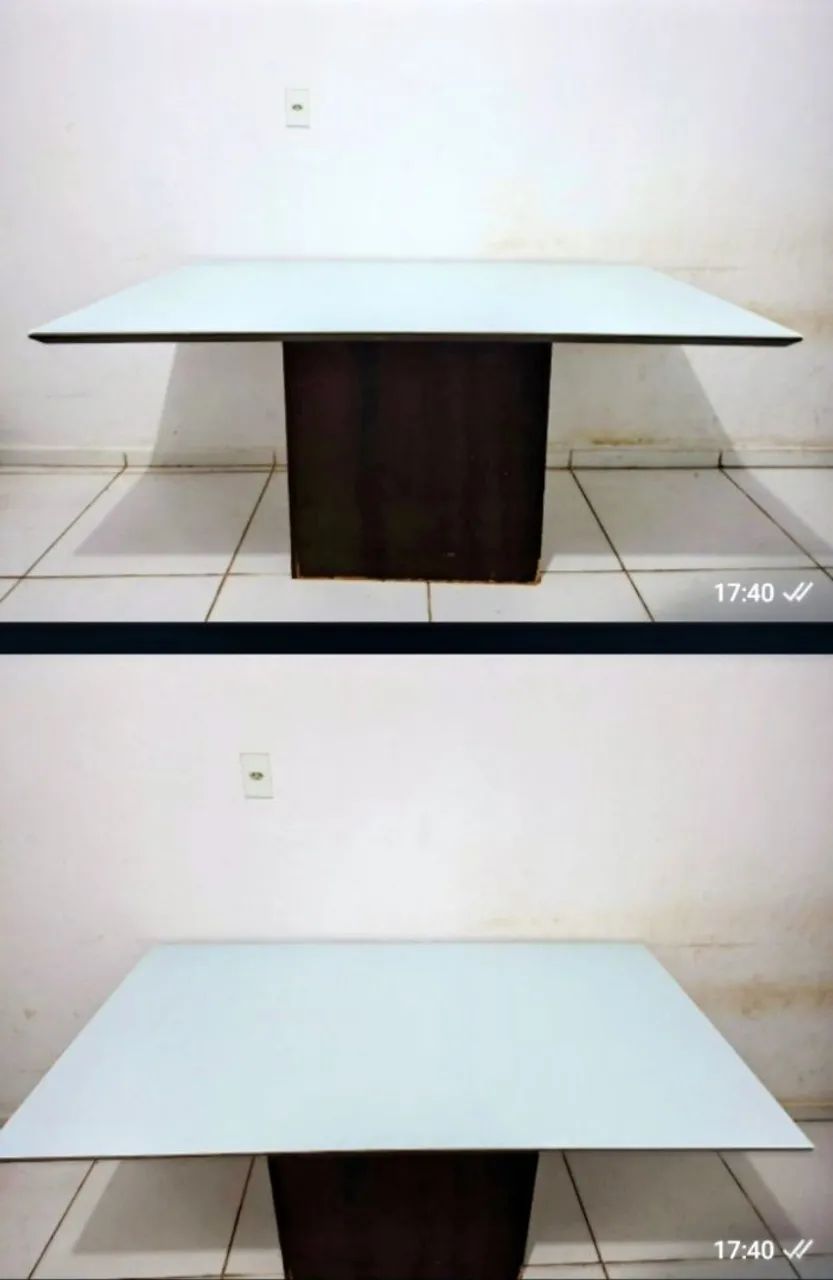 Mesa de jantar para 6 lugares com tampo de vidro branco 