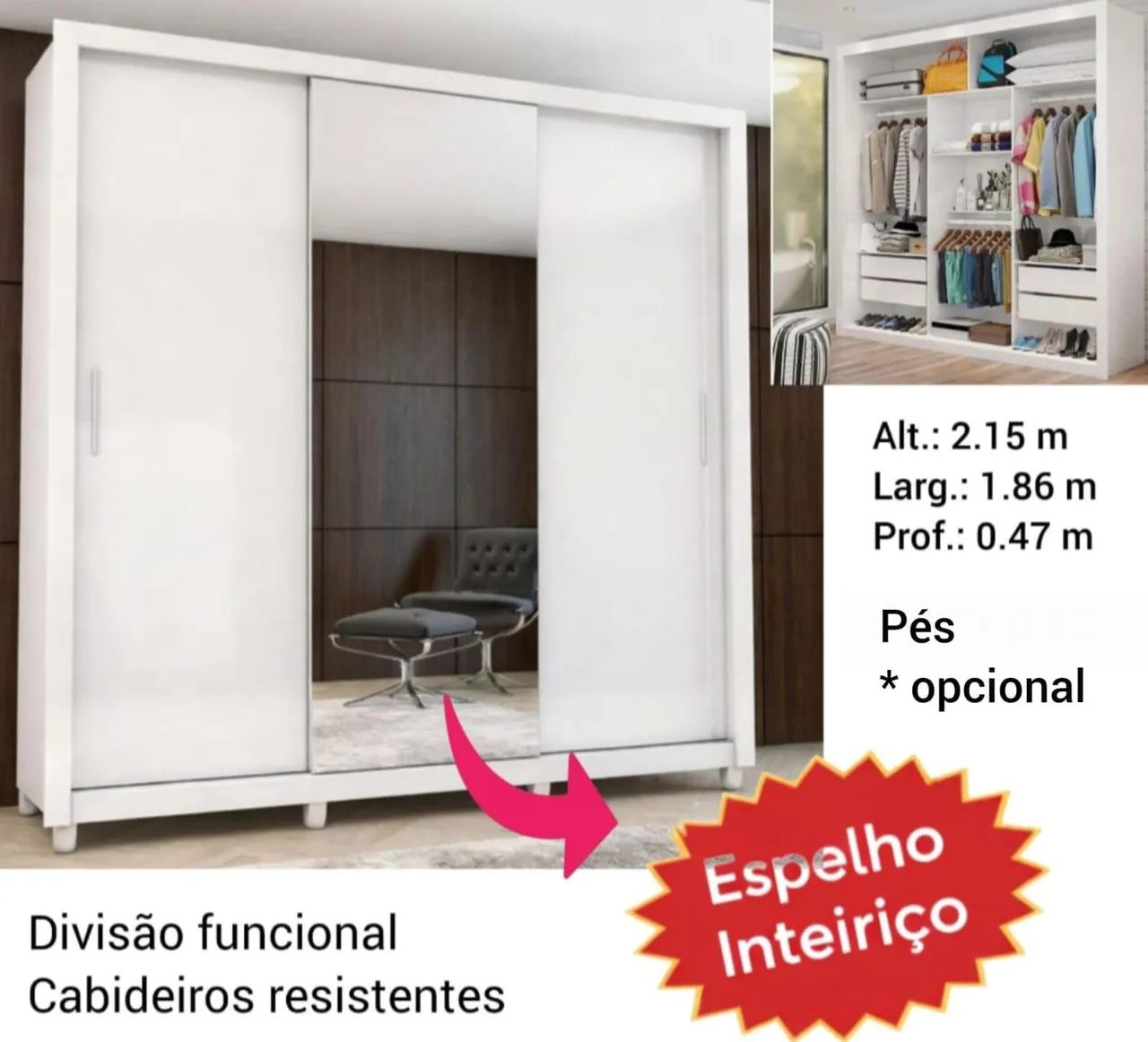 Lançamento Guarda roupa de casaL espelho de BRINDE - Foto 3