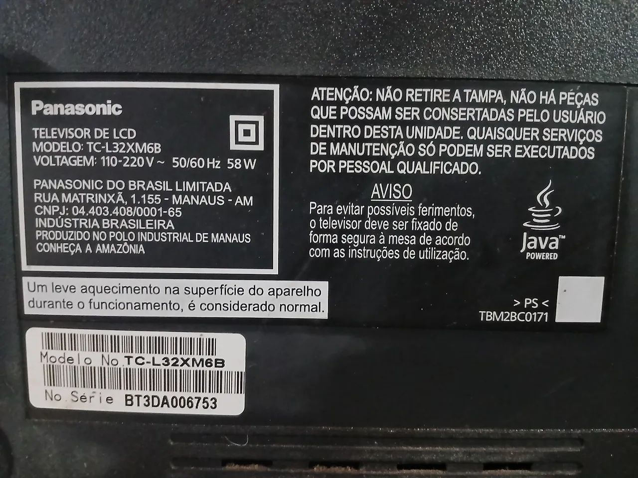 Tv Panasonic 32" display com problema 