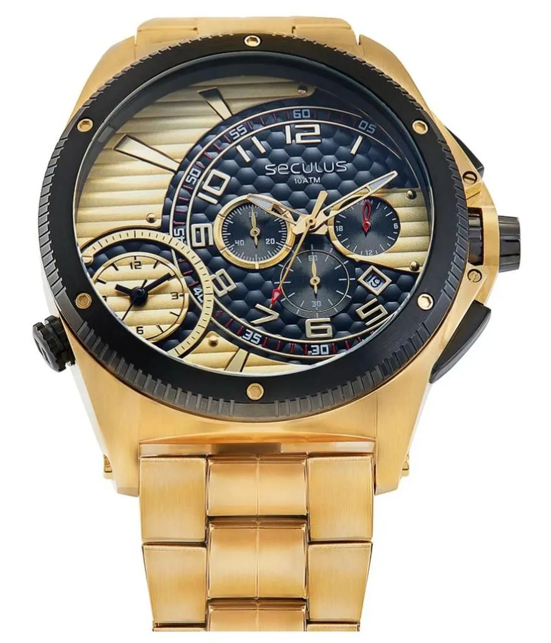 Relógio seculus masculino dourado extra grande  - Foto 5