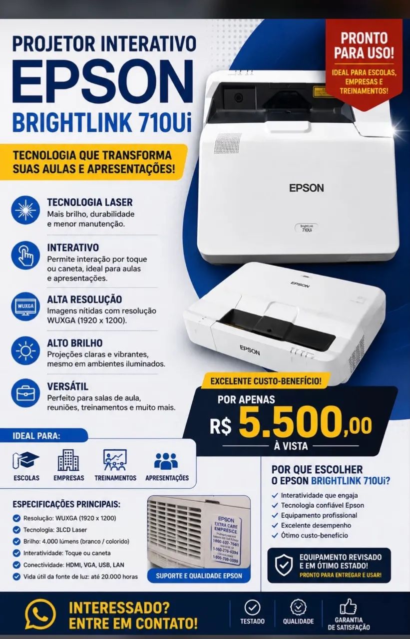Projetor interativo de sala de aula digital Epson Brighlink 675wi+ - Foto 5