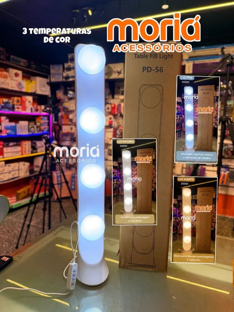 Luminária LED Table Fill Light PD-56 com Ajuste de Cor e Brilho