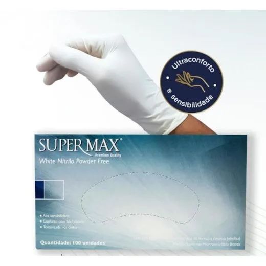 Luva Supermax White Sem Pó | Caixa com 100 Unidades | P e M - Foto 3