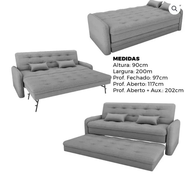 SOFÁ CAMA SANTORINI 200CM 3 LUGARES RECLINÁVEL COM CAMA AUXILIAR EM LINHO - Foto 3