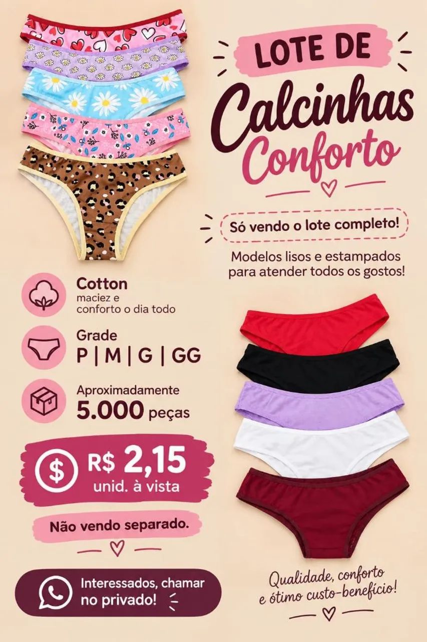  LOTE DE CALCINHAS CONFORTO Cotton - Foto 3