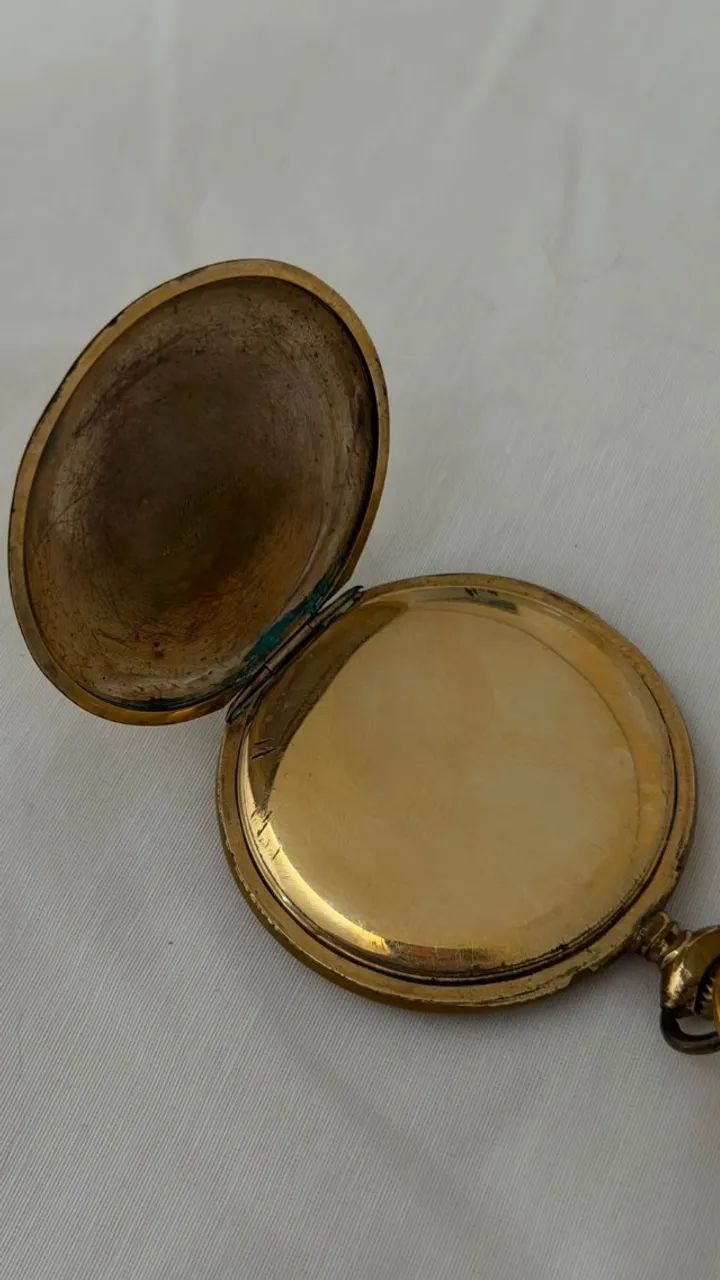 Relógio de bolso Omega, com caixa Elgin Giant 14K gold-filled - Foto 5