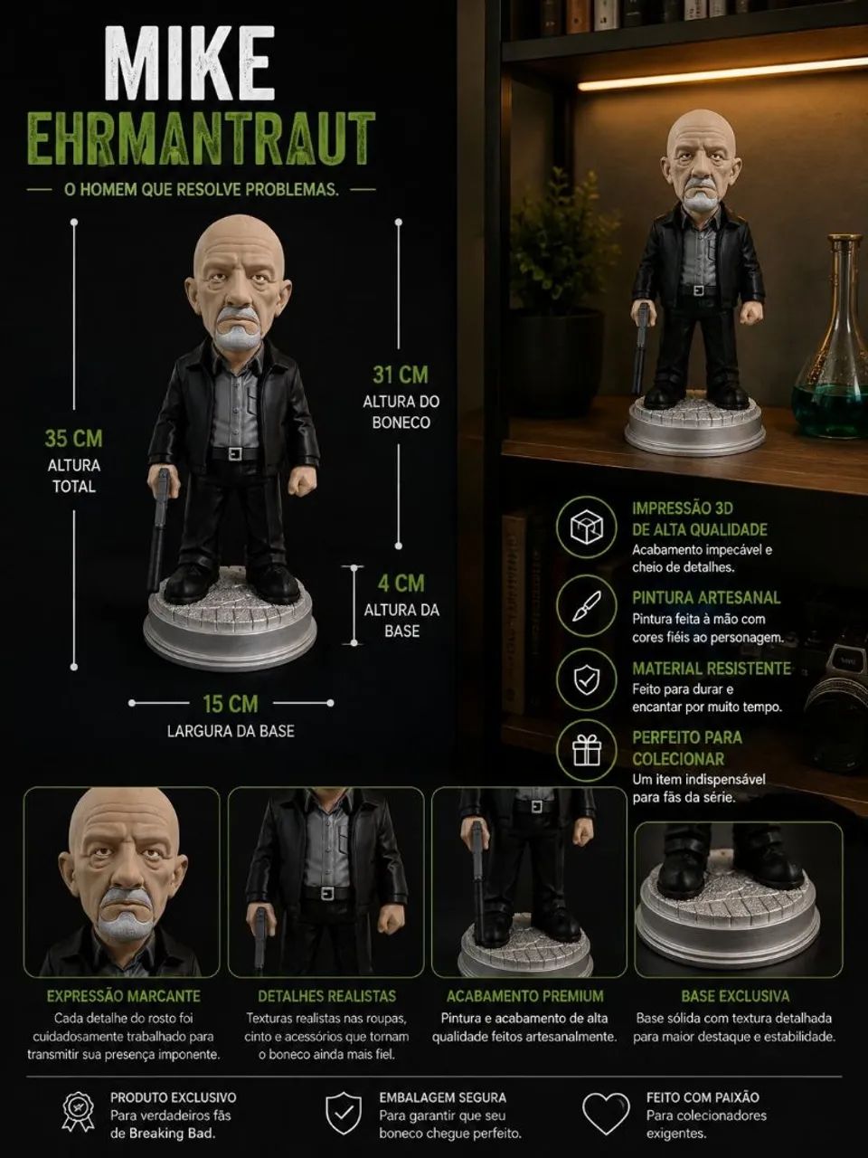 Mike Ehrmantraut Breaking Bad Boneco Colecionável 3d 35 Cm - Foto 2