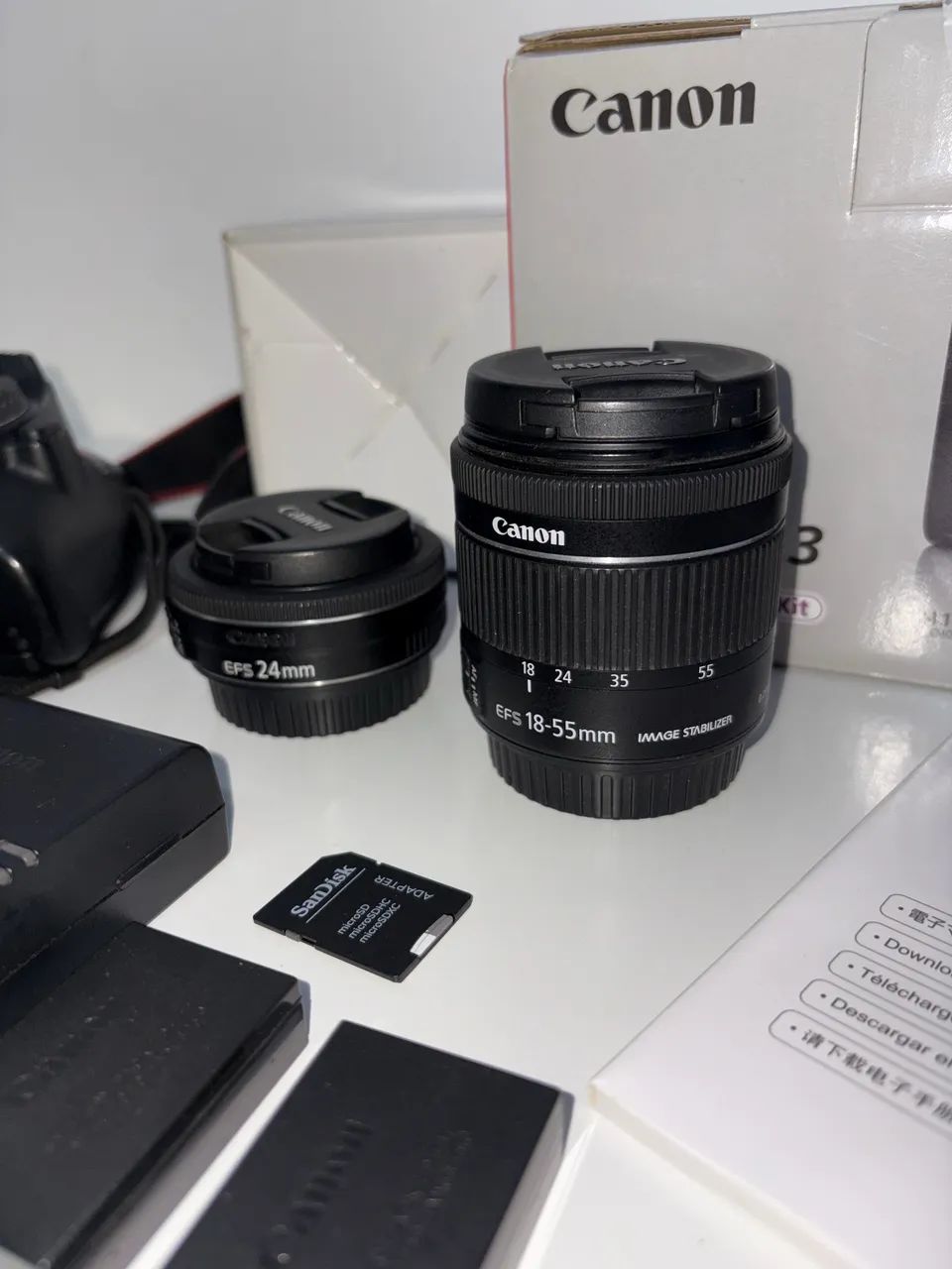 Camera Canon SL3 + lente 24mm f/2.8 + lente do kit 18-55 + acessórios - Foto 3