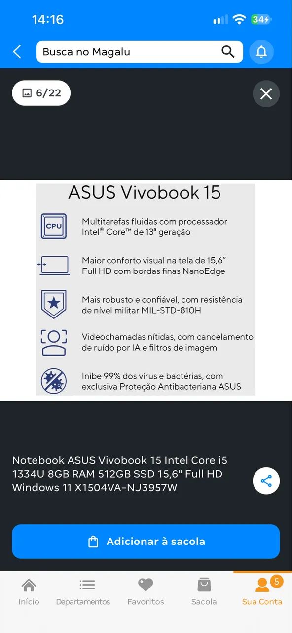 Notebook ASUS Vivobook Intel Core I5, 15,6? 512GB - Foto 4