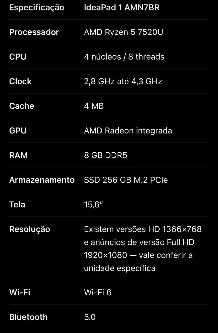 Notebook IdeaPad 1 AMN7BR  AMD Ryzen 5 7520U - Foto 3