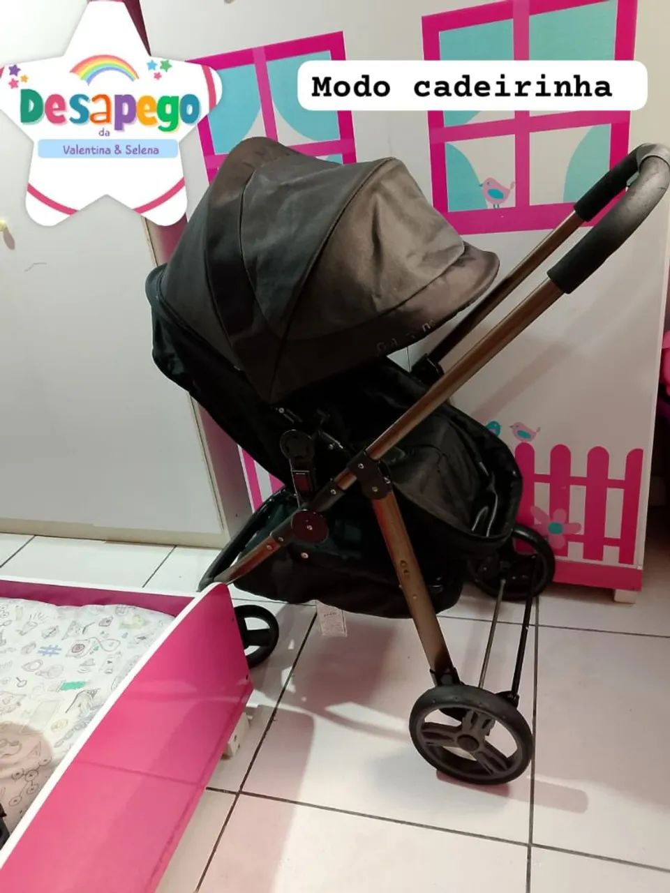 Kit Carrinho de bebê Moisés 3em1+ Bebê conforto Preto Napoli Galzerano Bem Conservado ? - Foto 5