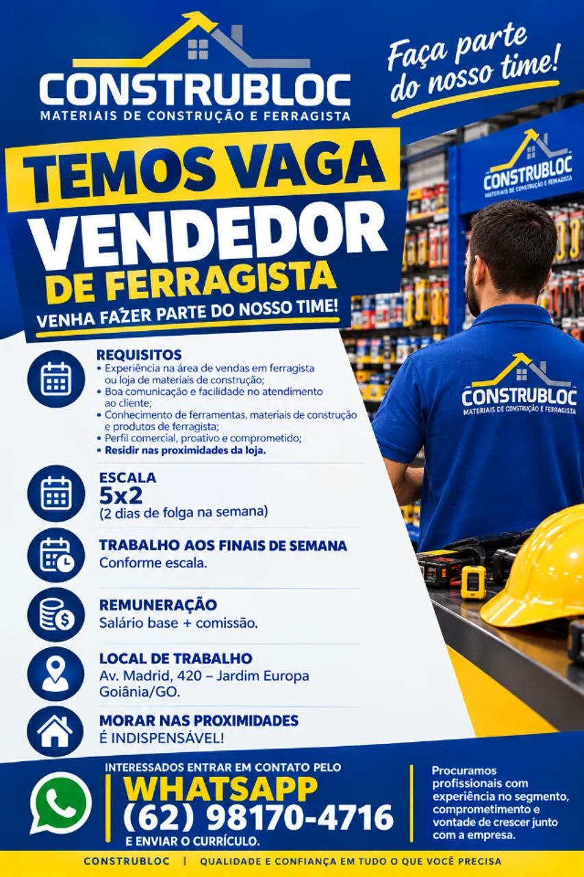 Vaga de Vendedor de Ferragista 