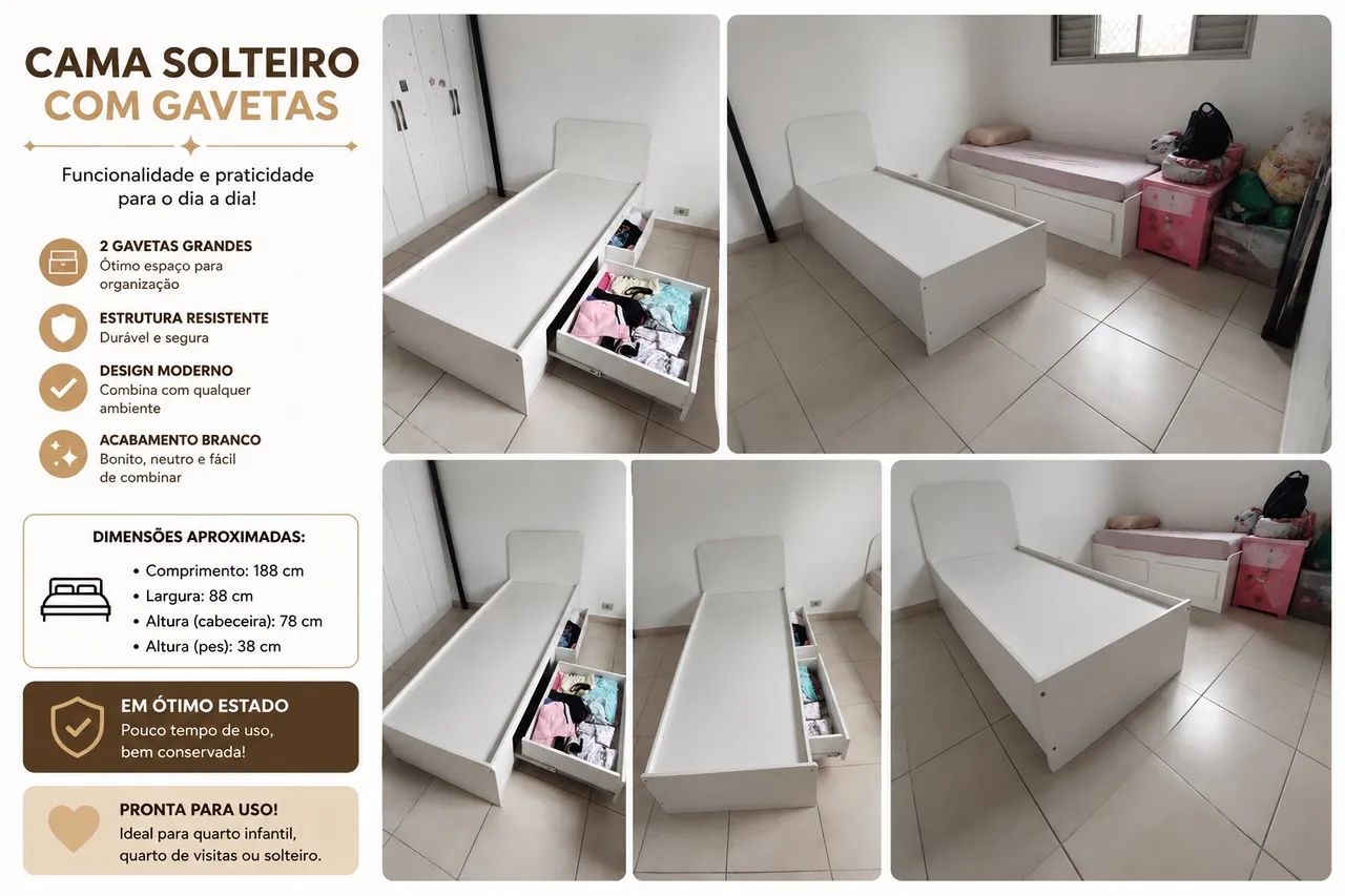 CAMA SOLTEIRO COM GAVETAS  - Foto 4