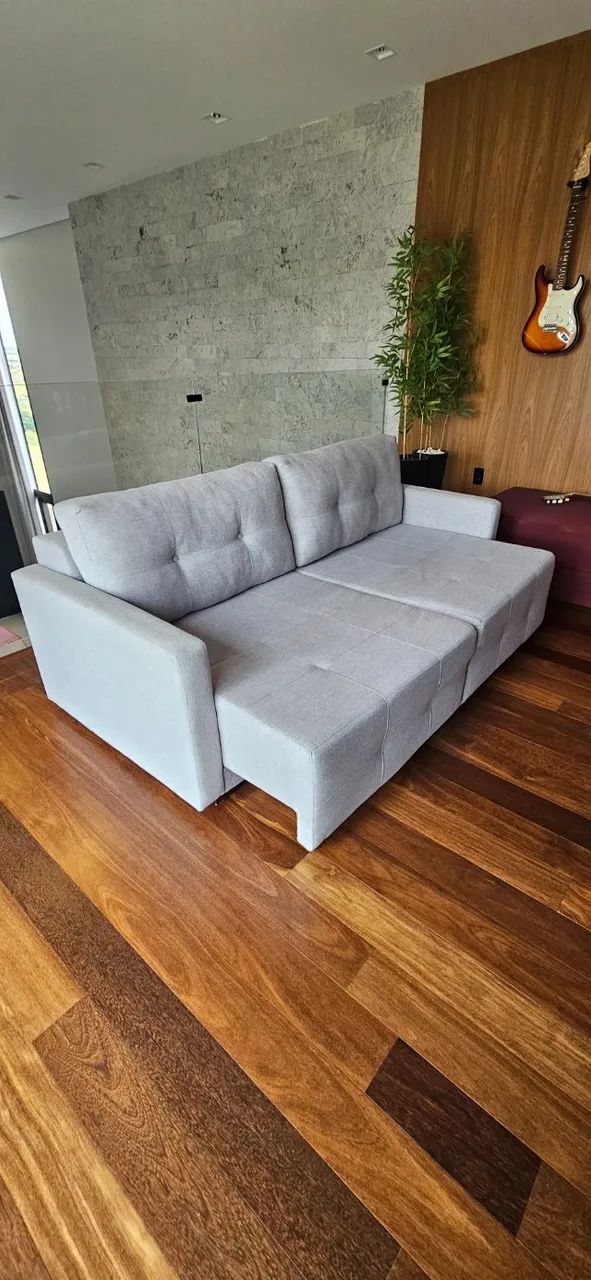 Sofá retrátil linho cinza 2,10mt - Foto 2