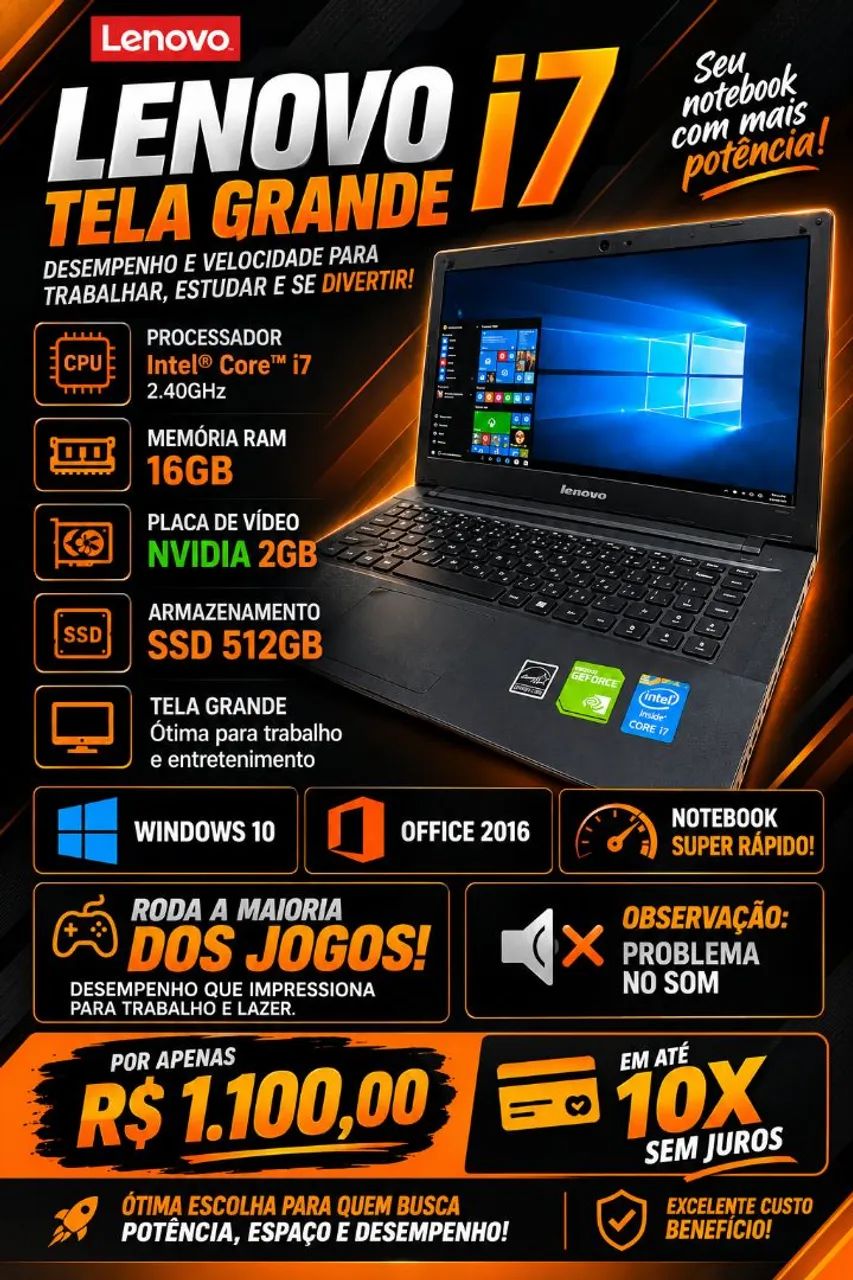 Notebook Lenovo i7 5° geração - aceito cartão em 10x sem juros