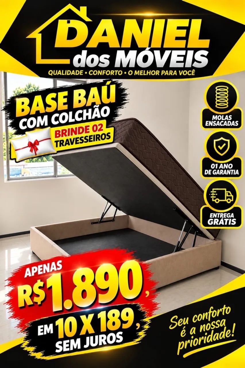 Base baú com colchão molas ensacadas _ Brinde 2 travesseiros