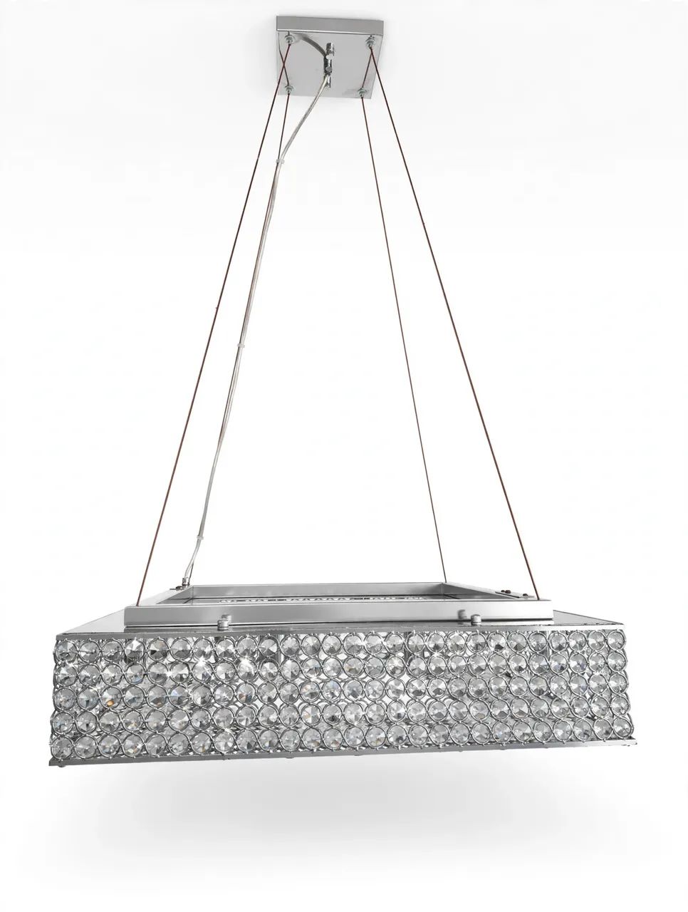 Lustre Pendente Retangular de Cristal Luxo - Sala de Jantar - Cromado 