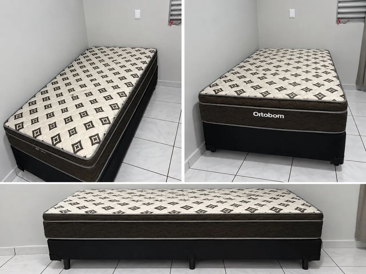 Cama modelo "solteirão" com colchão Ortobom