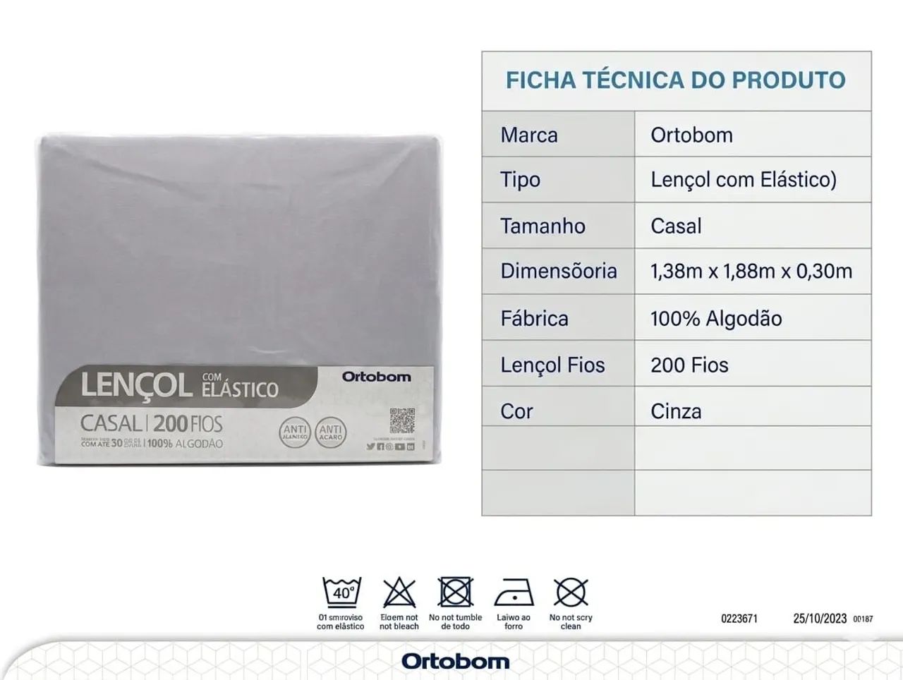 Lençol com elástico Casal Cinza  - Foto 3