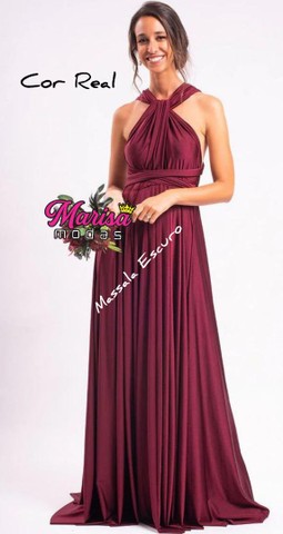 Vestido de Festa Marsala Escuro Vestido longo marsala vestido Madrinhas Multiformas