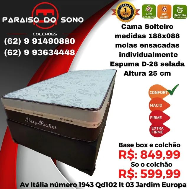 Cama box solteiro com a cabeceira colchão molas ensacada 