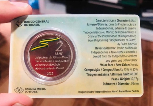 Moeda Cuproniquel 2 Reais Bicentenario da Independência do Brasil Comemorativa  - Foto 3